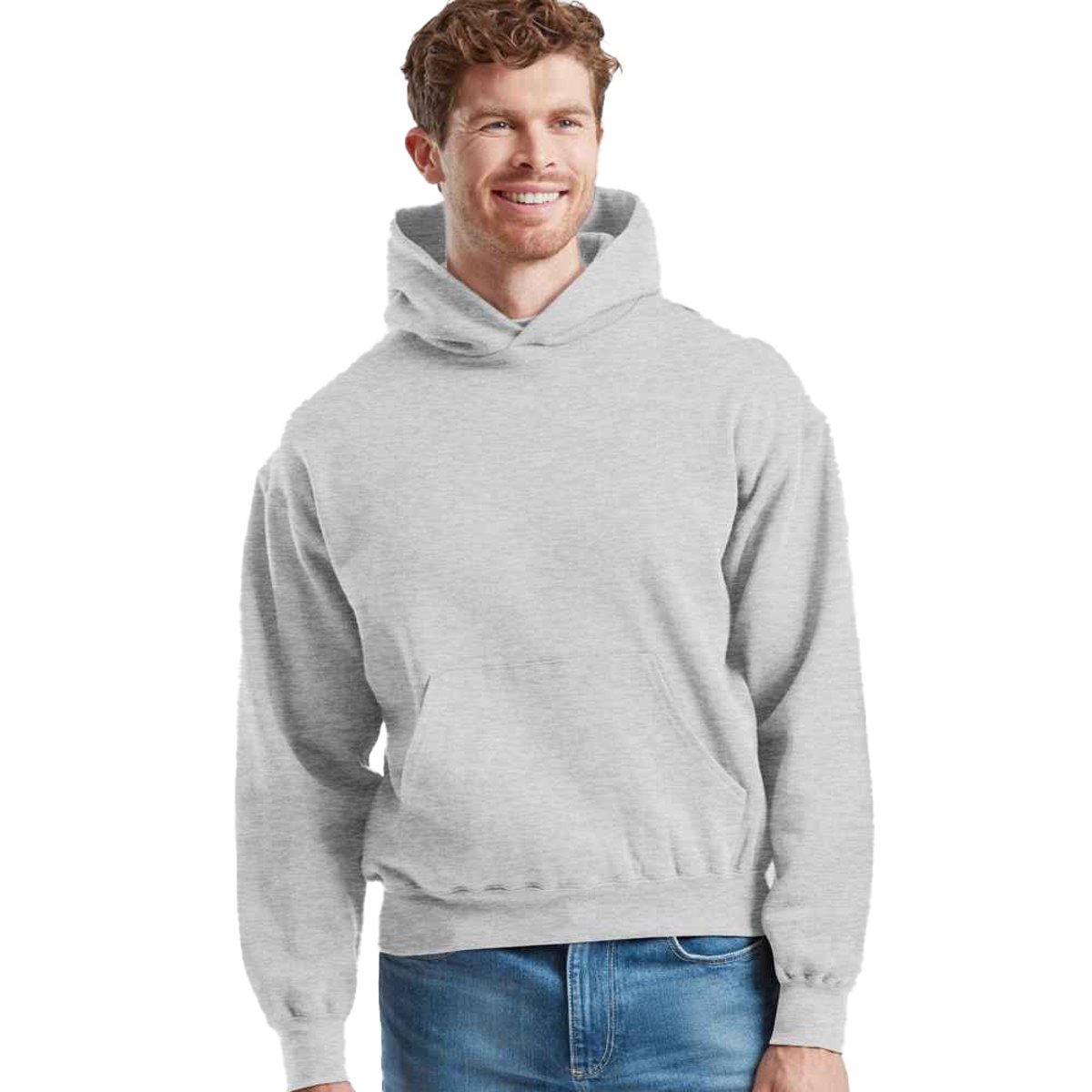Sweat à capuche SUPERCOTTON gris clair chiné, FRUIT OF THE LOOM