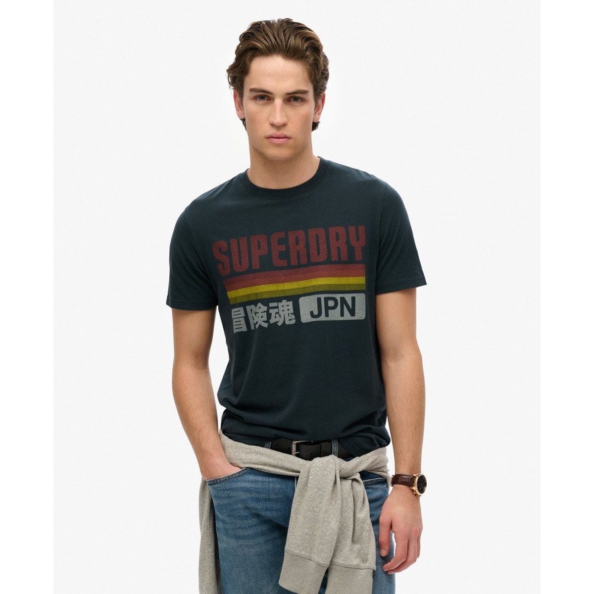 T-shirt à rayures décontracté Japan bleu marine éclipse, SUPERDRY