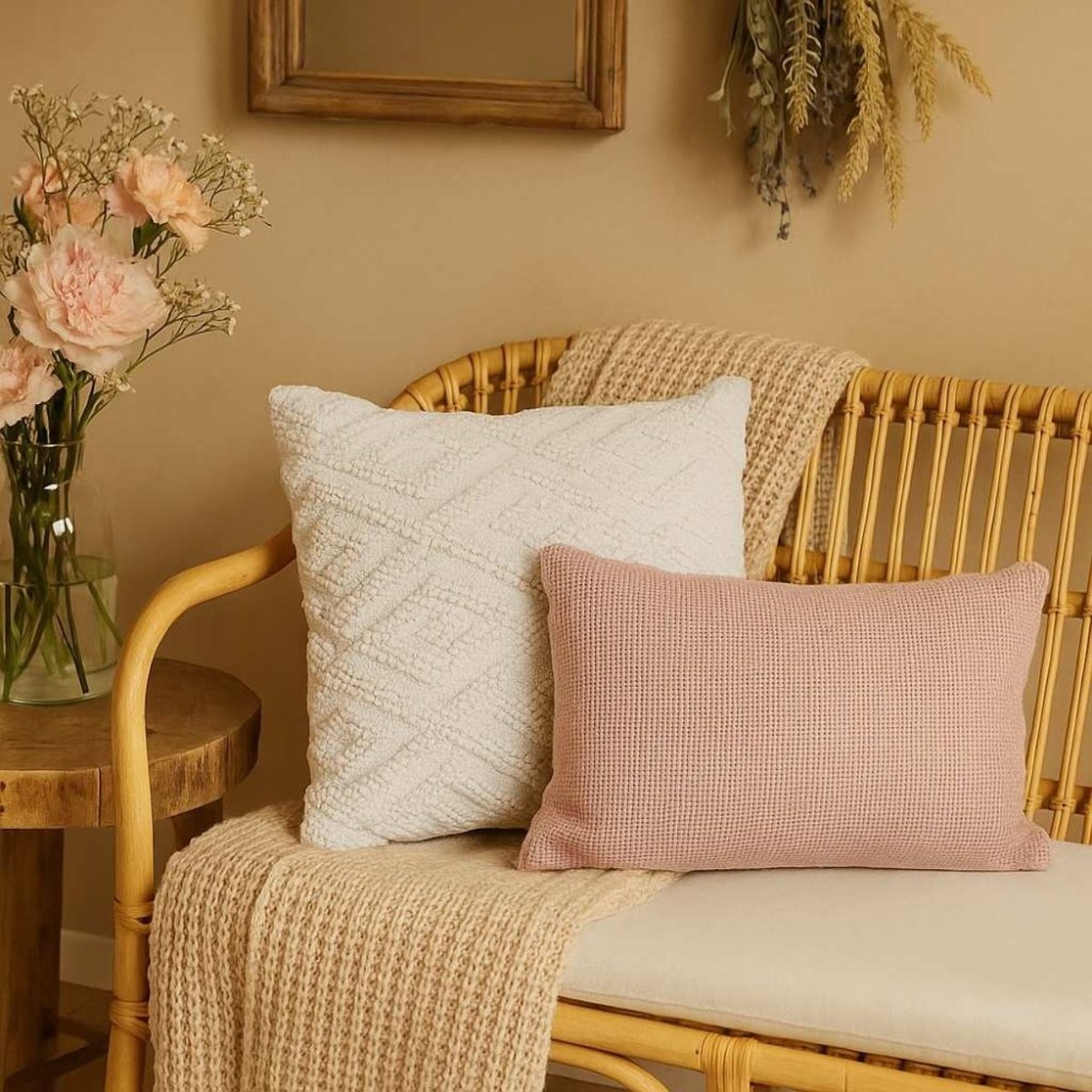 Coussin en tissu losanges 40x40cm beige, ORNAMI