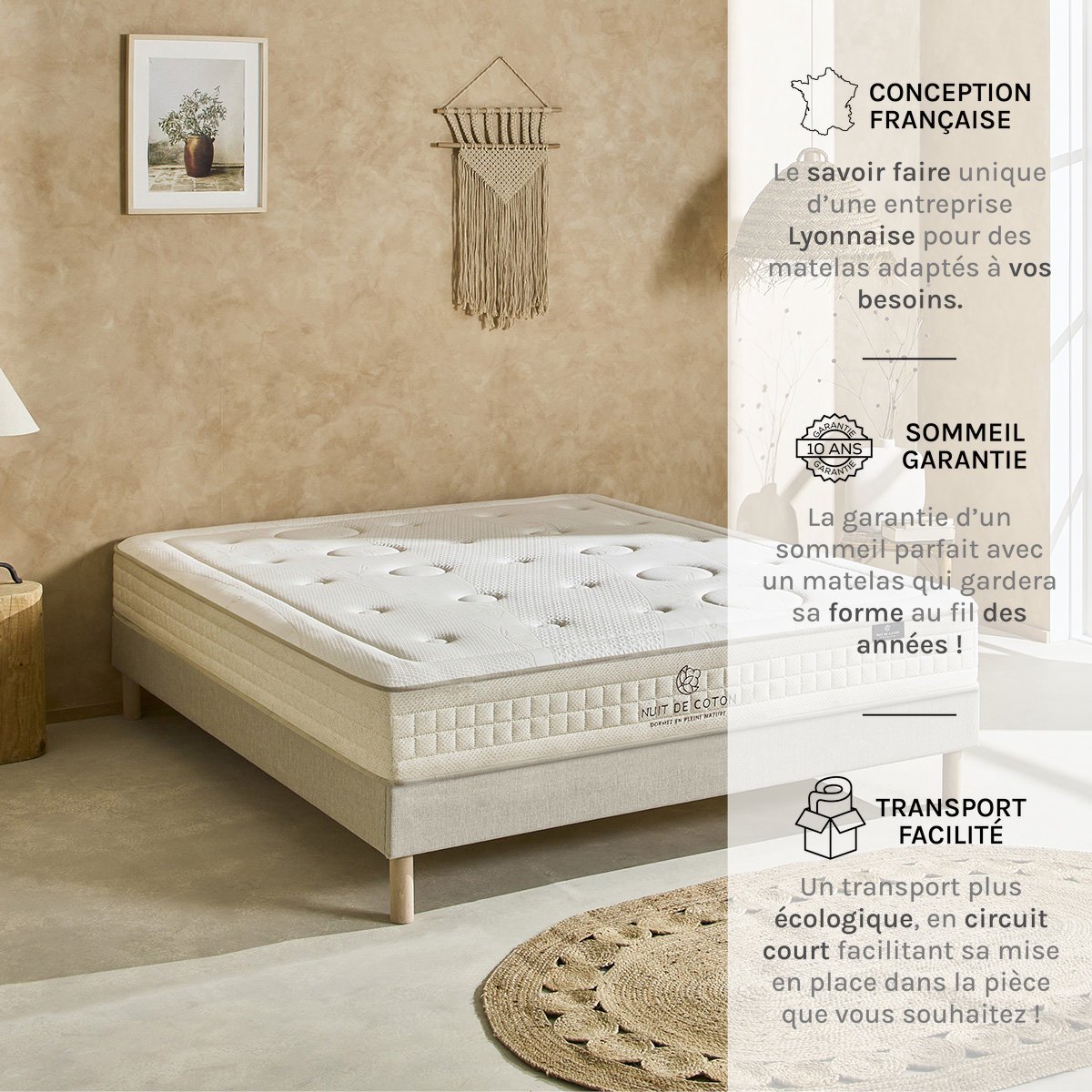 Matelas Latex 100% Naturel Prélude 2.0 180x200 cm beige, BELLECOUR
