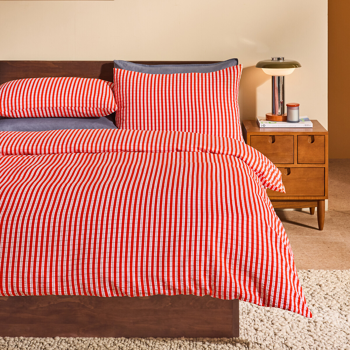 MADE.COM Felix Seersucker 100% Cotton Duvet Cover and Pillowcase Set orange, MADE