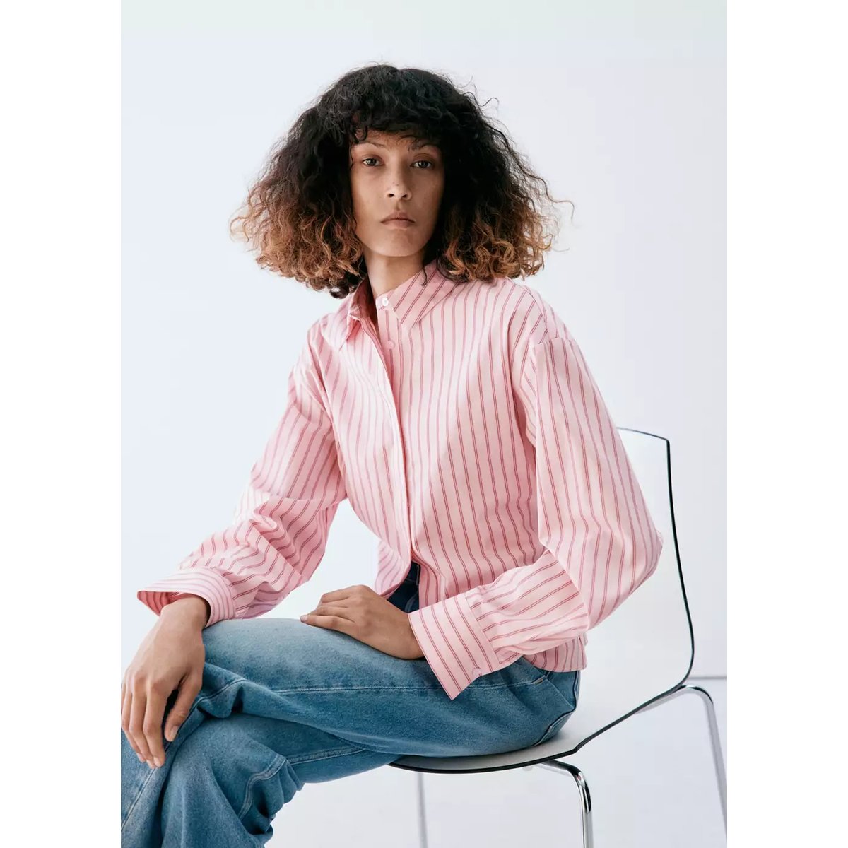 Chemise crop rayures rose, MANGO