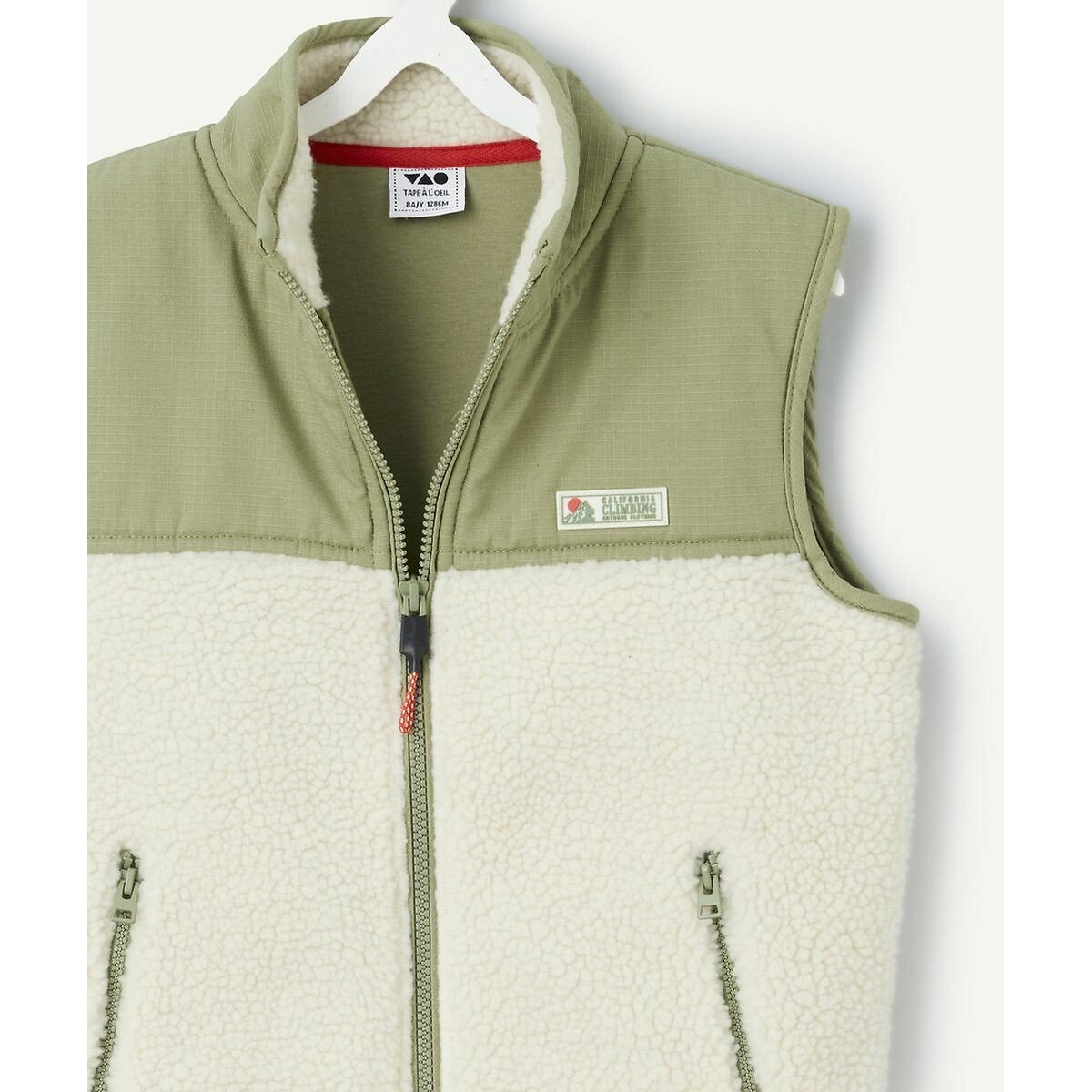 Veste sans manches en sherpa blanc/kaki, TAPE A L'OEIL