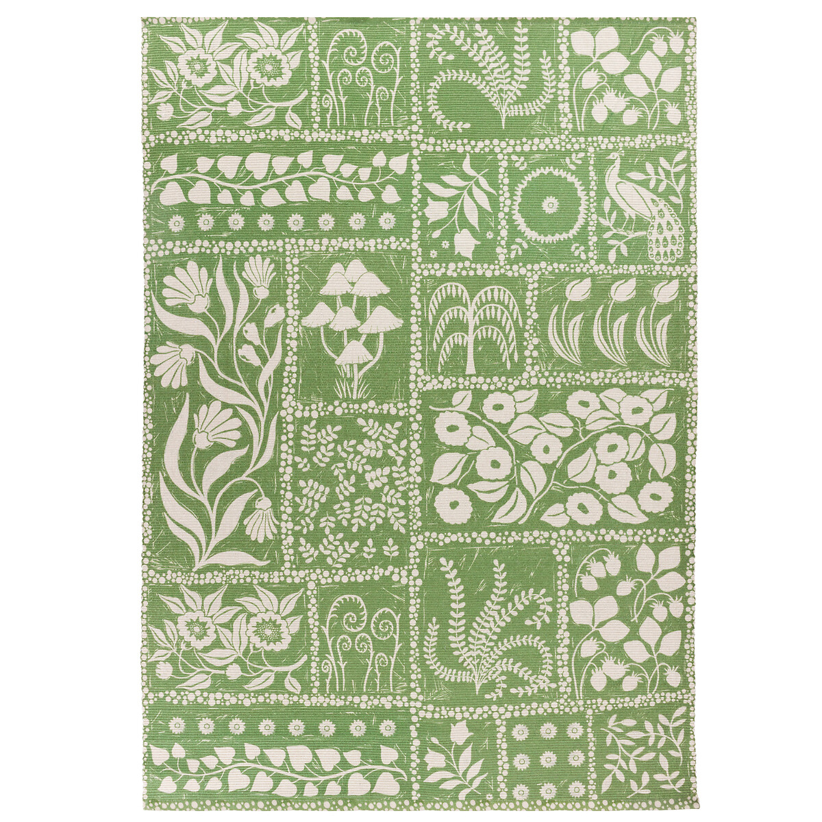 Forage Garden Motif Washable Digitally Printed Indoor/Outdoor Rug sage green, FURN.