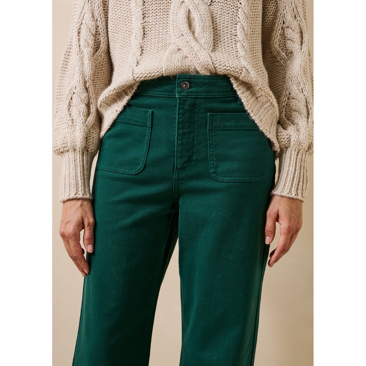 Jean bootcut en coton biologique vert imperial, LA FEE MARABOUTEE