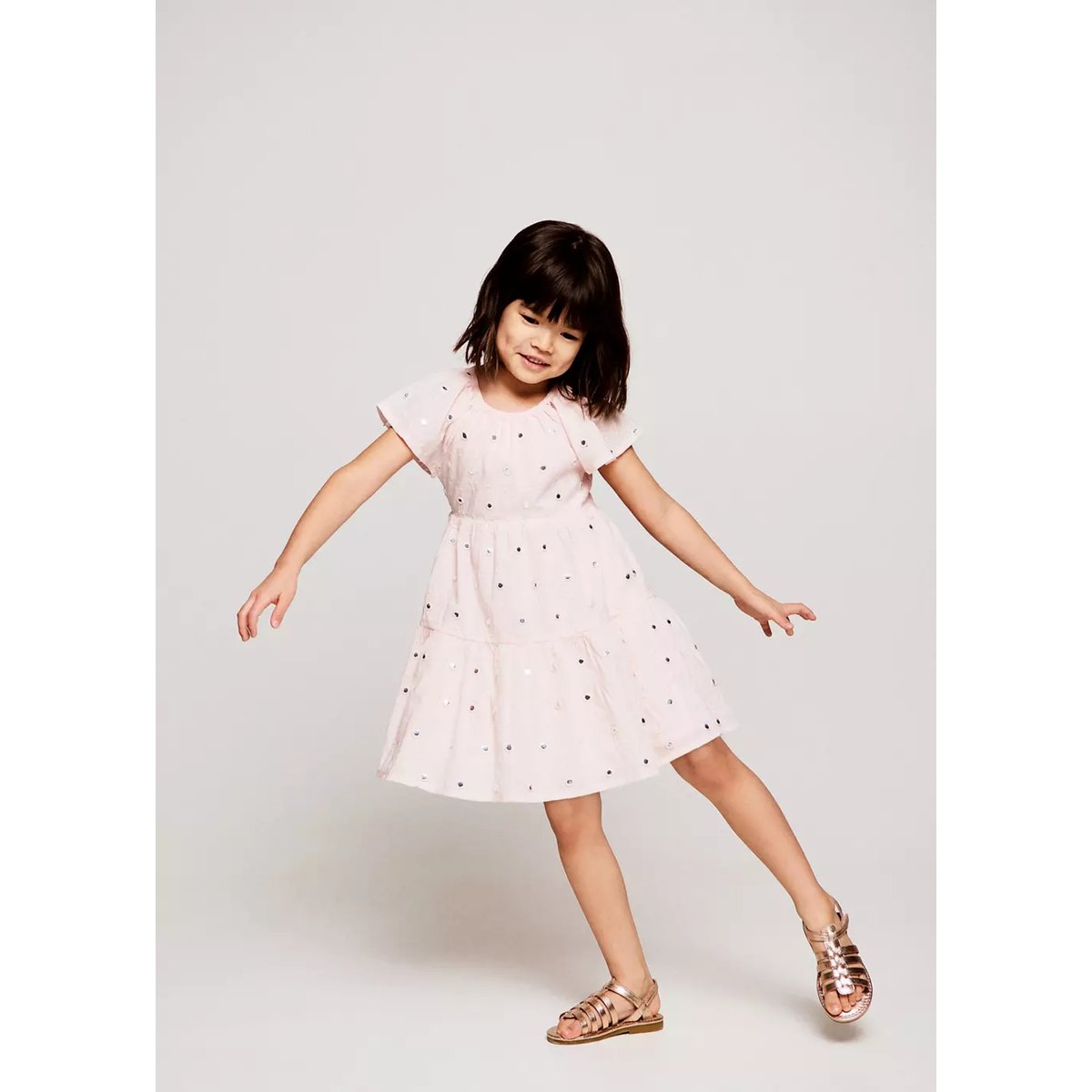 Robe fluide détail brillant rose clair, MANGO BABY