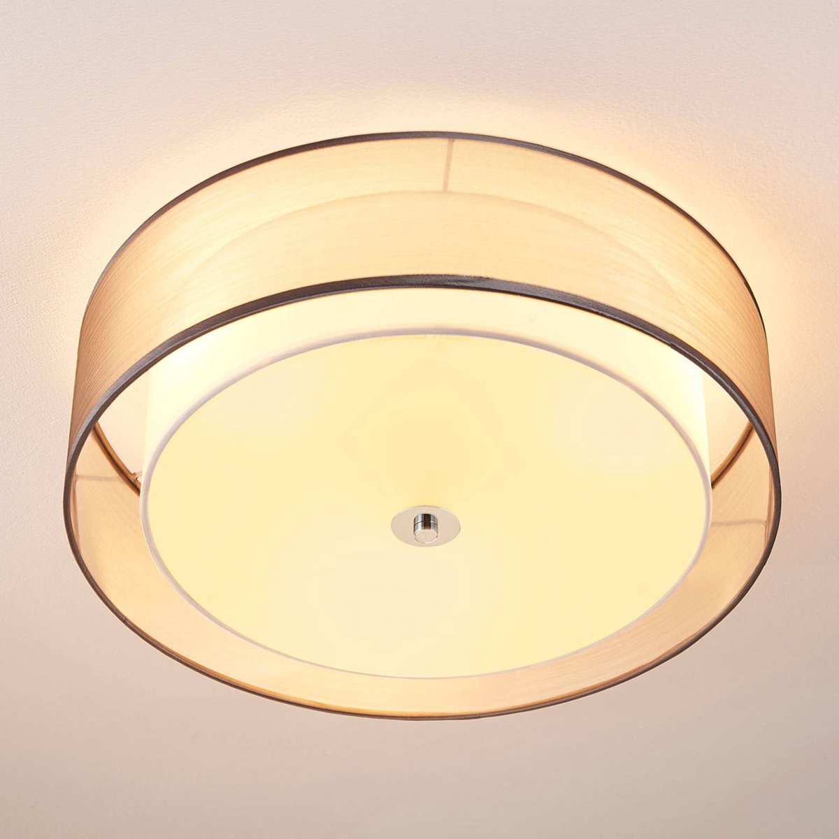Plafonnier en textile moderne, Tobia gris, blanc, chrome, LINDBY