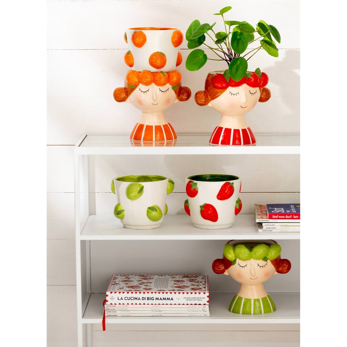Cache-pot fille aux fraises multicolore avec fraises rouges, RECOLLECTION