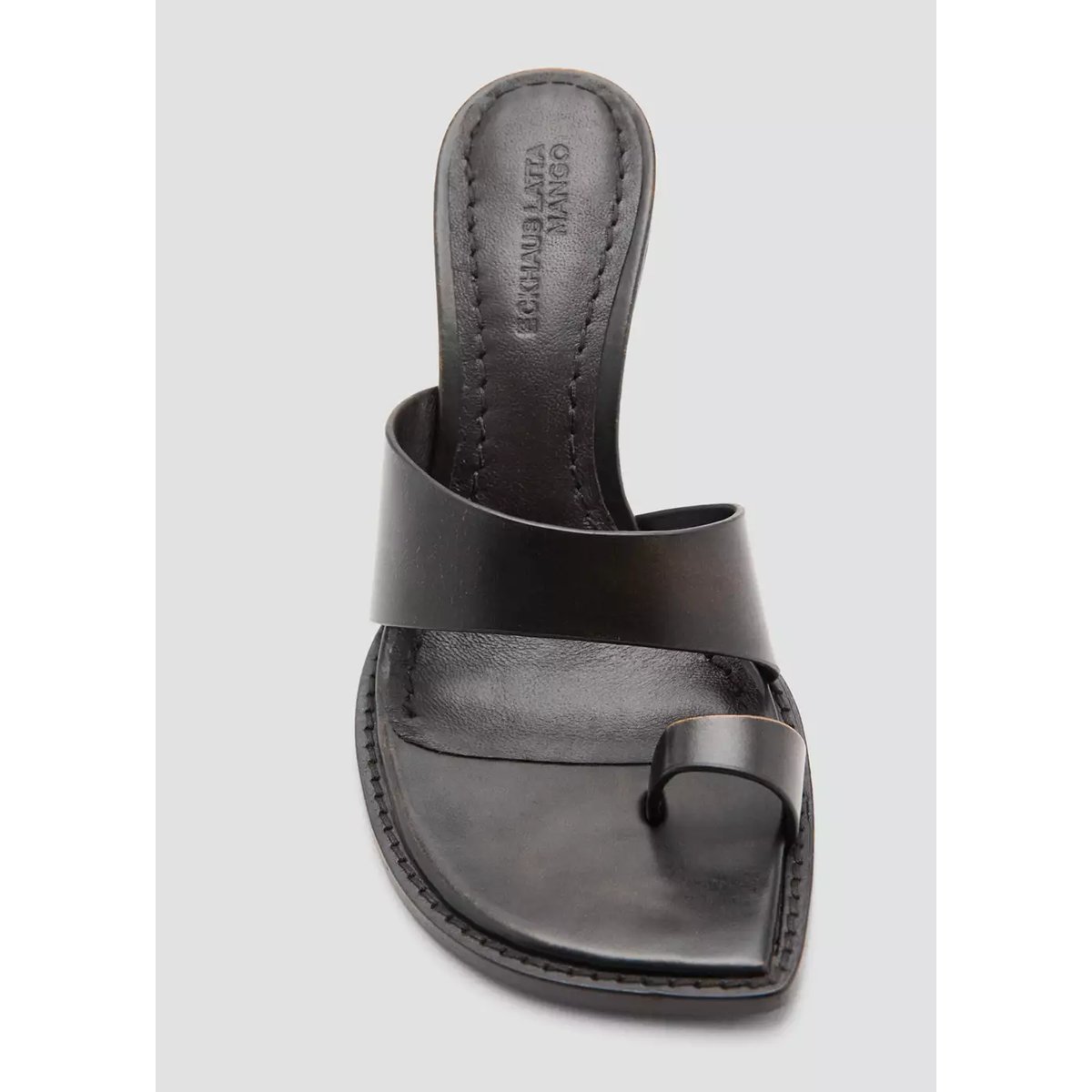 Sandales cuir talon bloc chocolat, MANGO