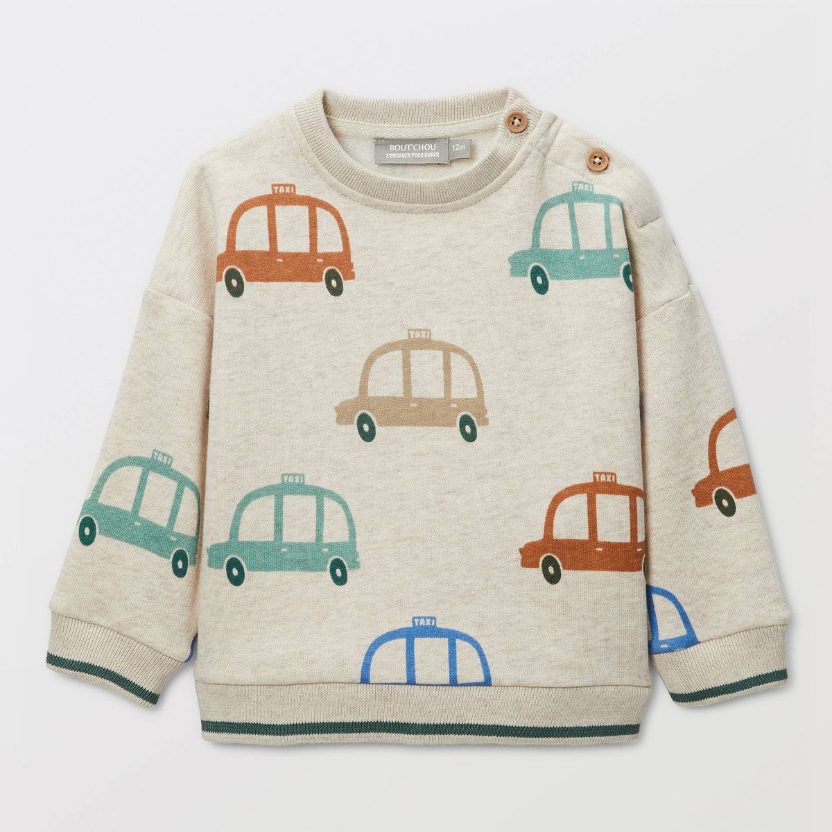 Sweat imprimé en coton BIO GOTS beige melange, BOUT'CHOU