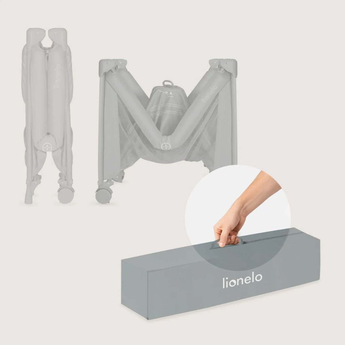 Lit parapluie bébé Amelie compact avec matelas Grey Concrete gris grey concrete, LIONELO