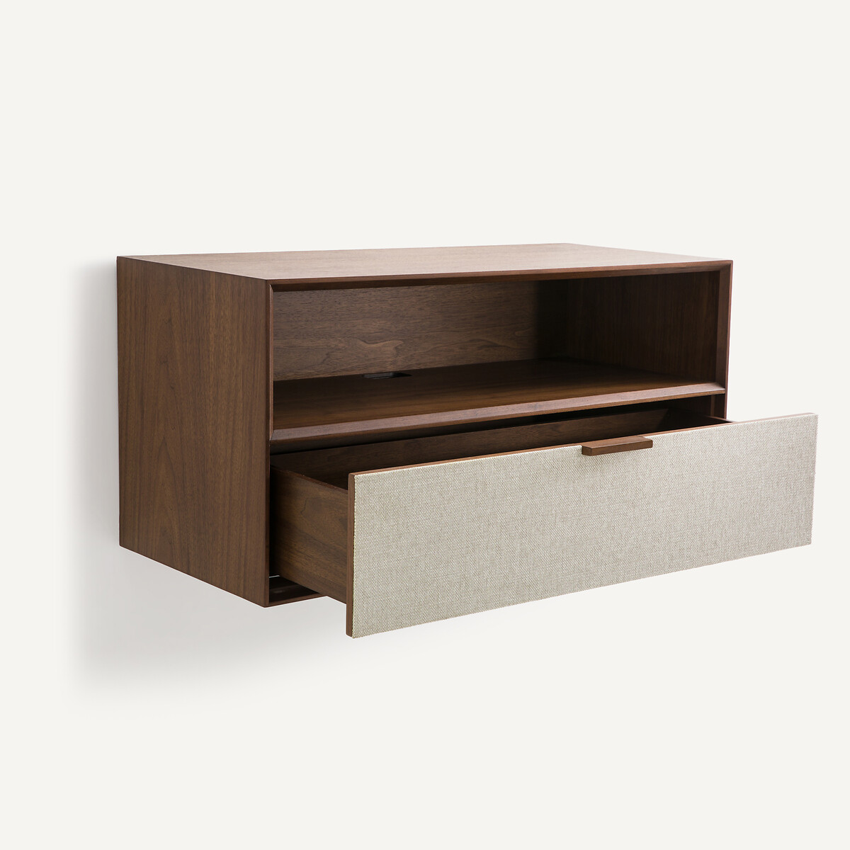 Caisson 1 niche 1 tiroir plaqué noyer tissu Aldon bois foncé noyer/lin, AM.PM