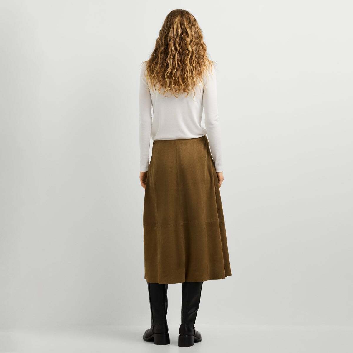 Jupe Midi En Daim beiges grains, PEPE JEANS