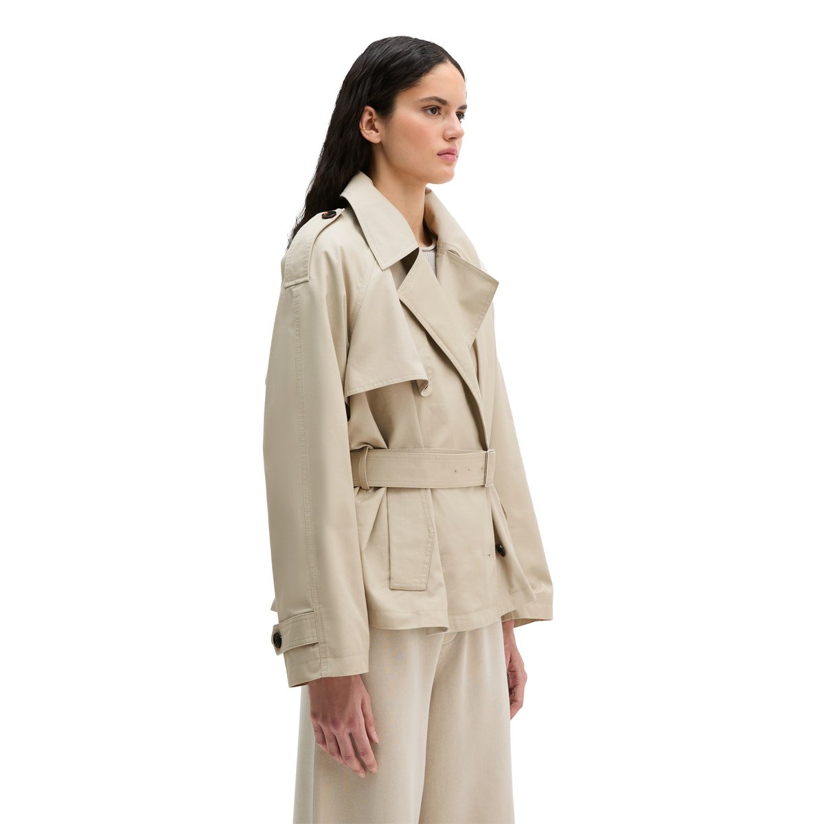 Veste trench régulière en mélange de coton organique et de lyocell gris clair, MARC O'POLO