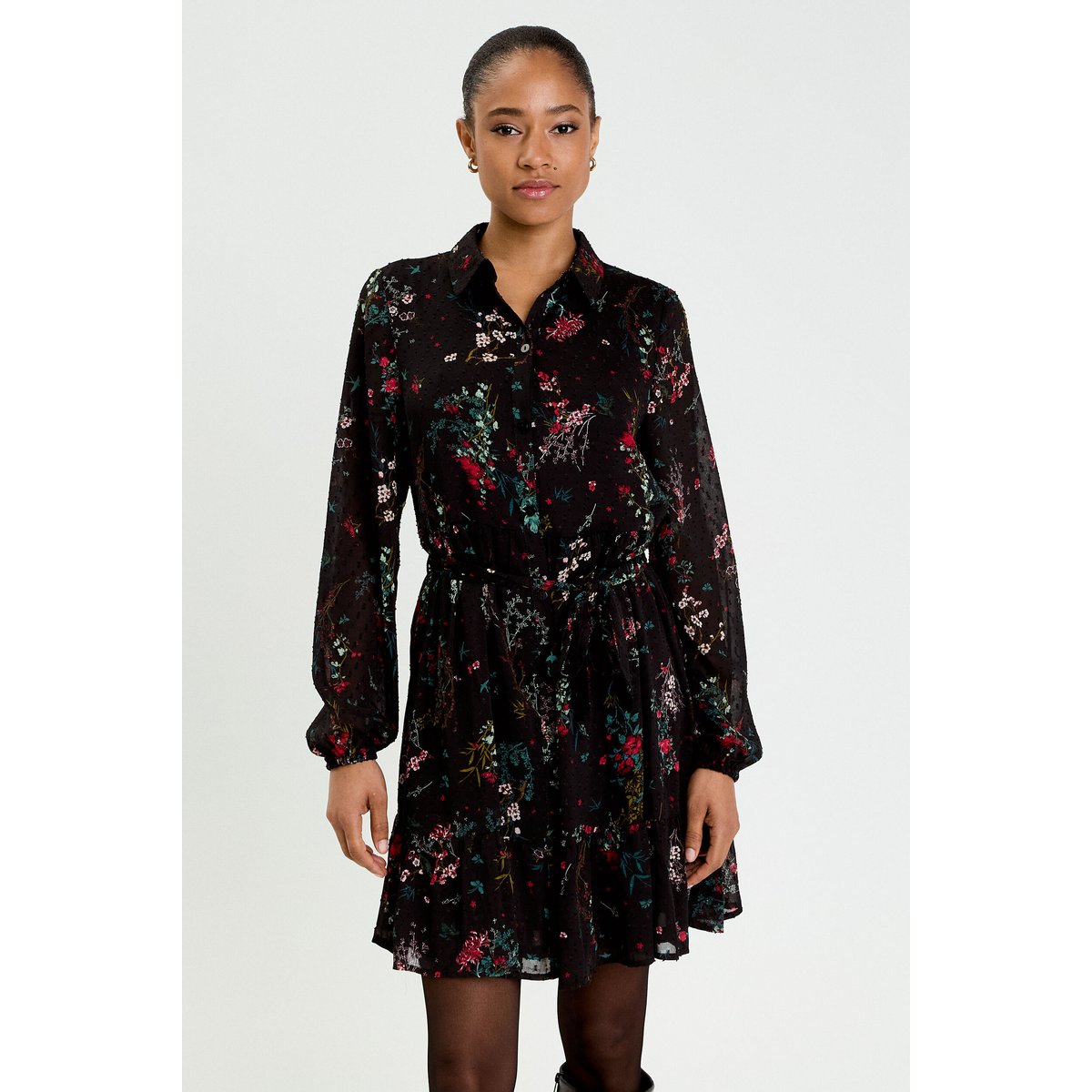 Robe évasée col chemise noir, CACHE CACHE