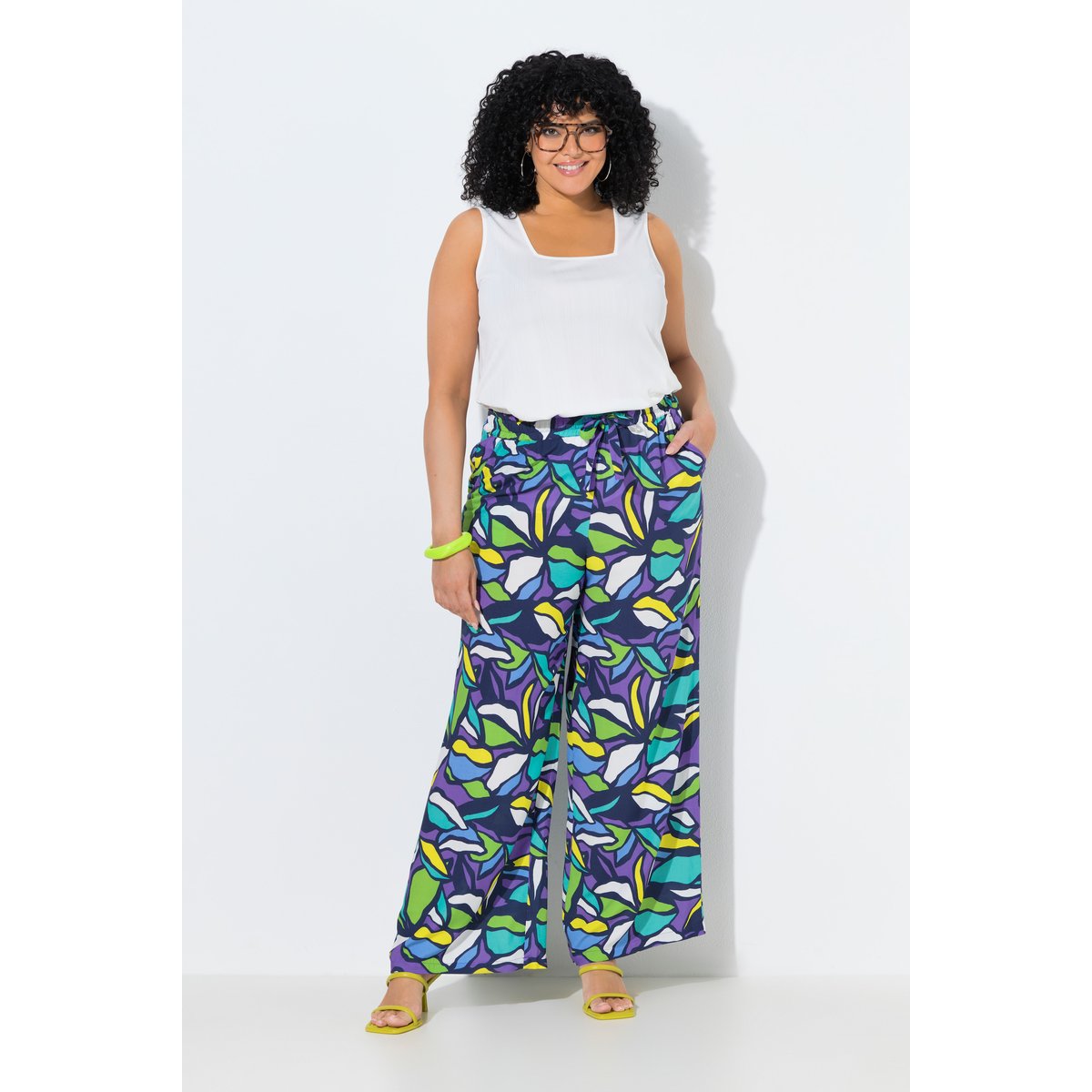 Pantalon motif feuilles violet, ULLA POPKEN