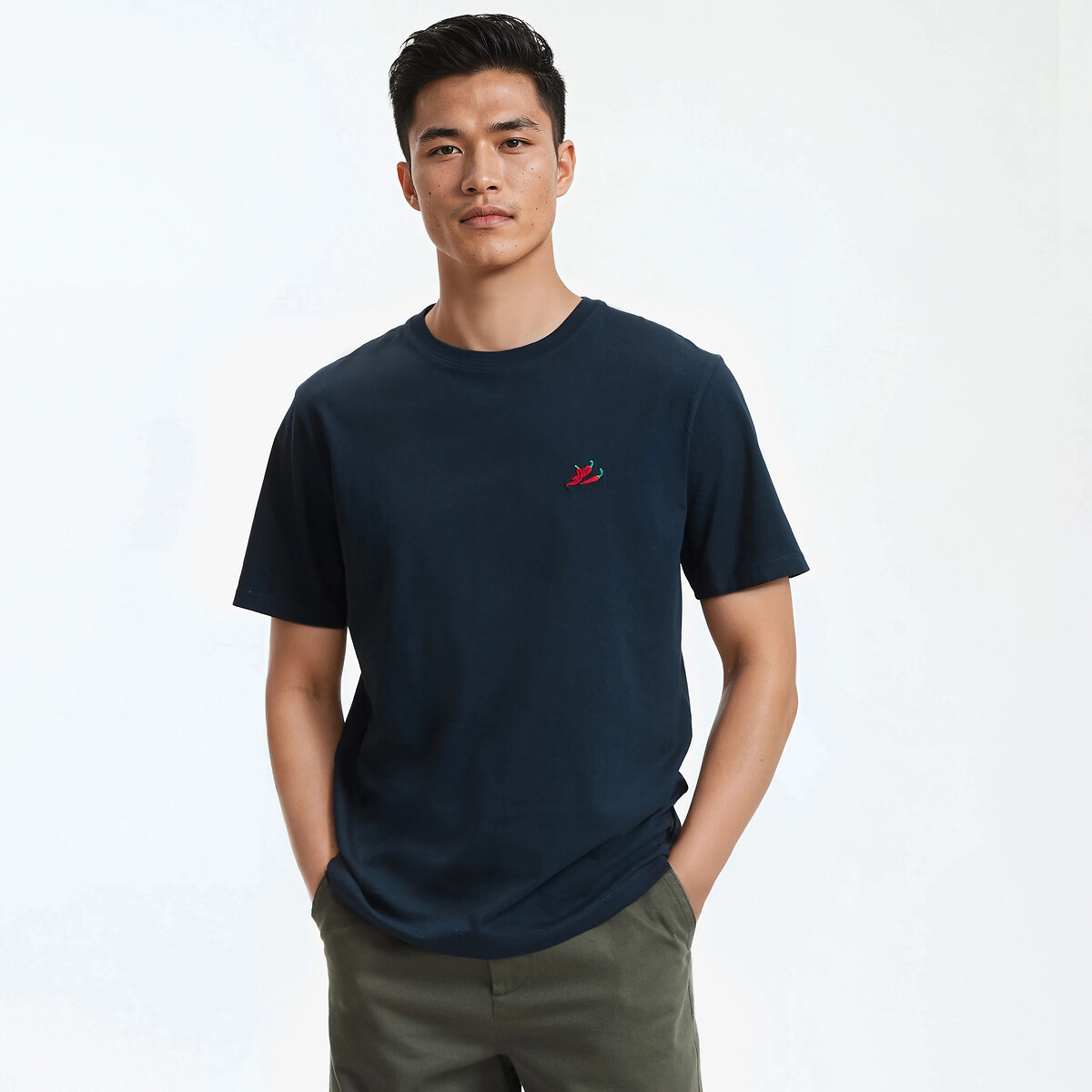 Chilli Pepper Embroidery Regular Fit T-Shirt navy blue, LA REDOUTE COLLECTIONS