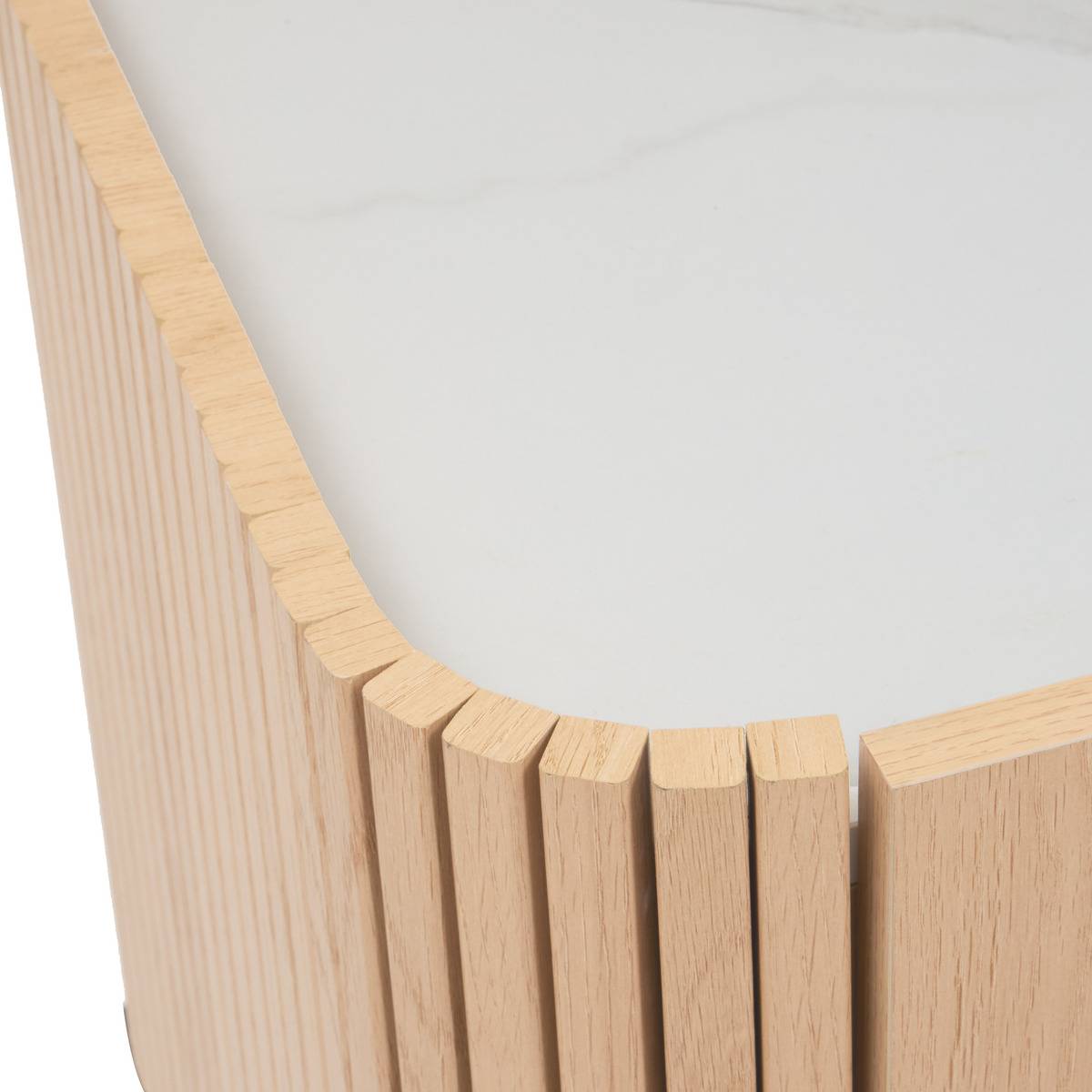 Meuble TV 2 portes plateau aspect marbre piètement hévéa HOMELYA beige, ATMOSPHERA