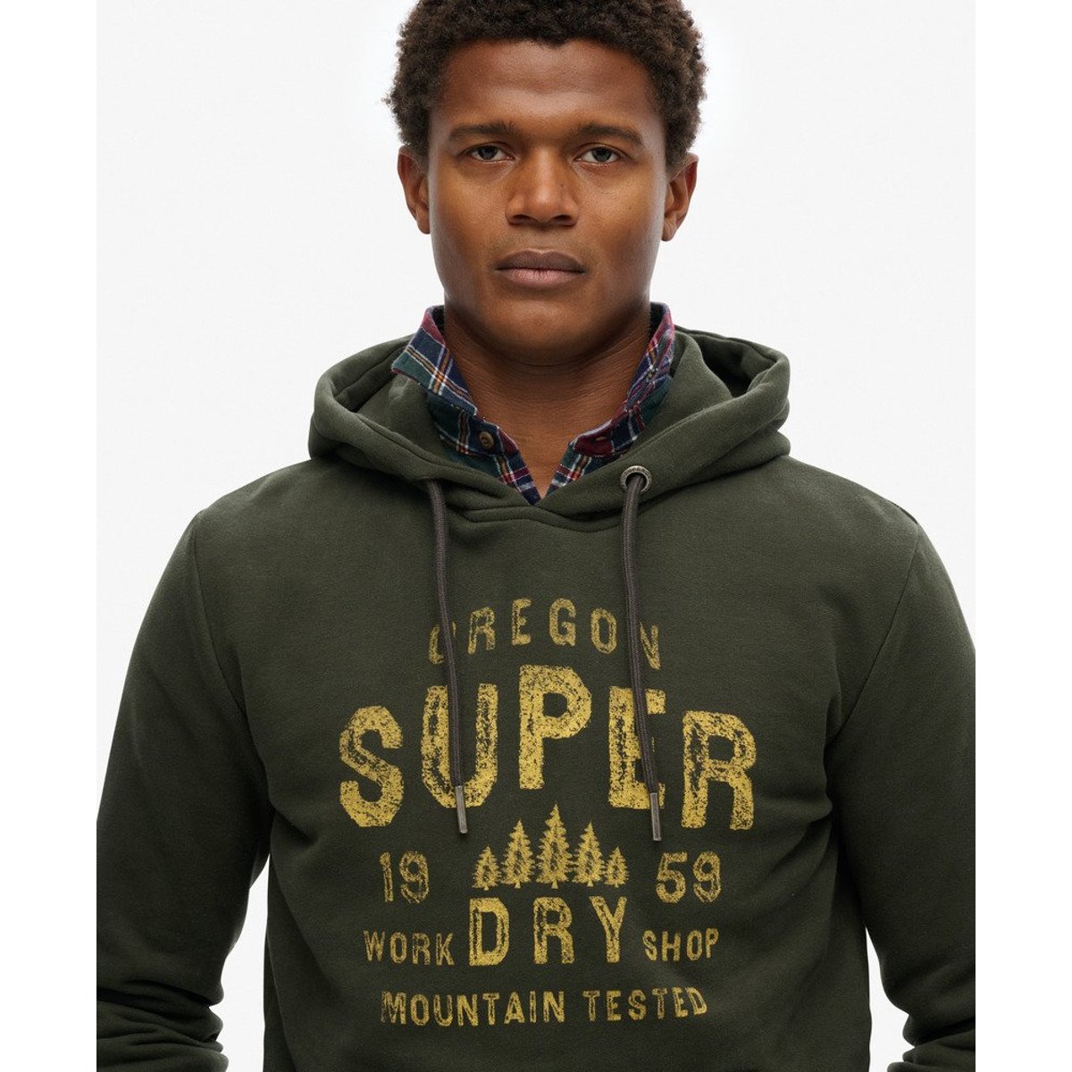 Sweat à capuche Work Shop vert olive surplus goods, SUPERDRY