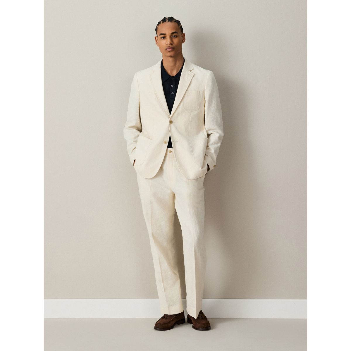 Pantalon costume coton tapisserie écru, NEXT