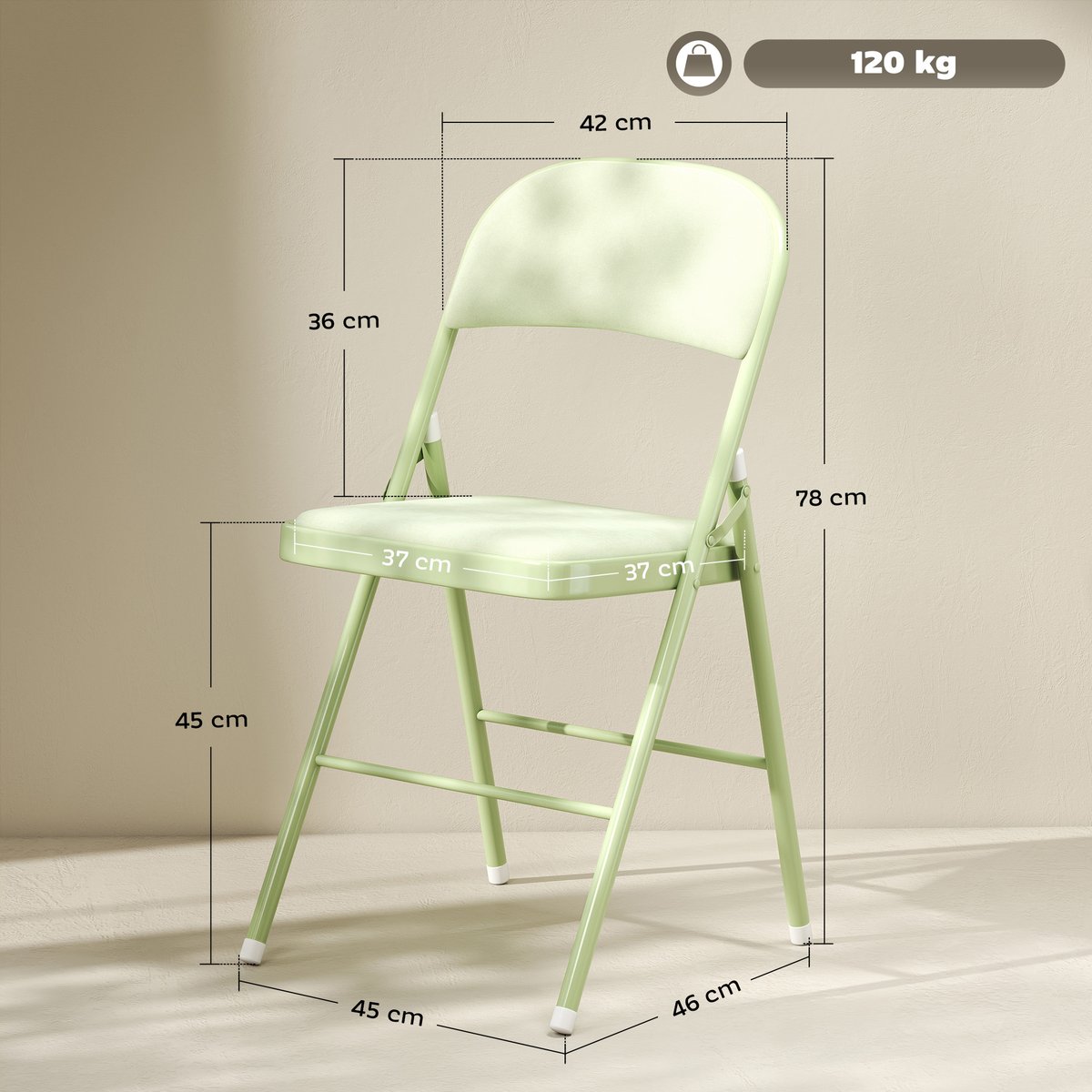 Chaise pliante Velours (100 % polyester) Vert vert, HOMCOM