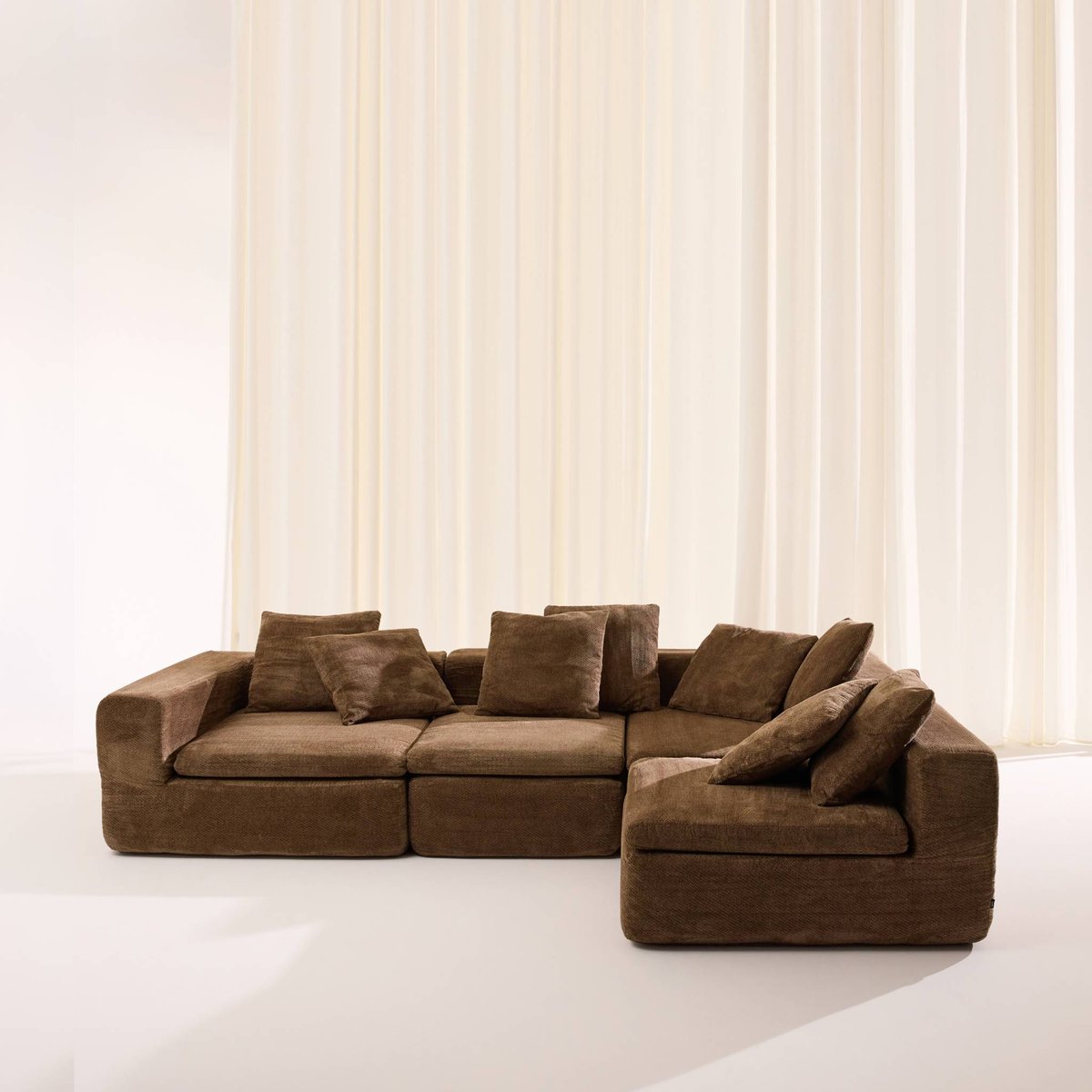 Canapé compressé modulable tissu chenille 5 places MOVI marron, SWEEEK