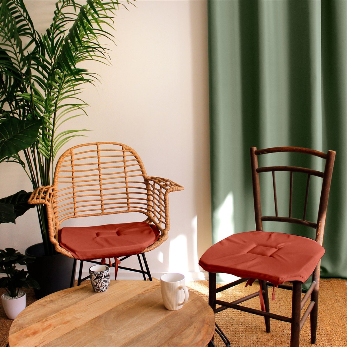 Galette de chaise à rabats et nouettes brique, HOME MAISON