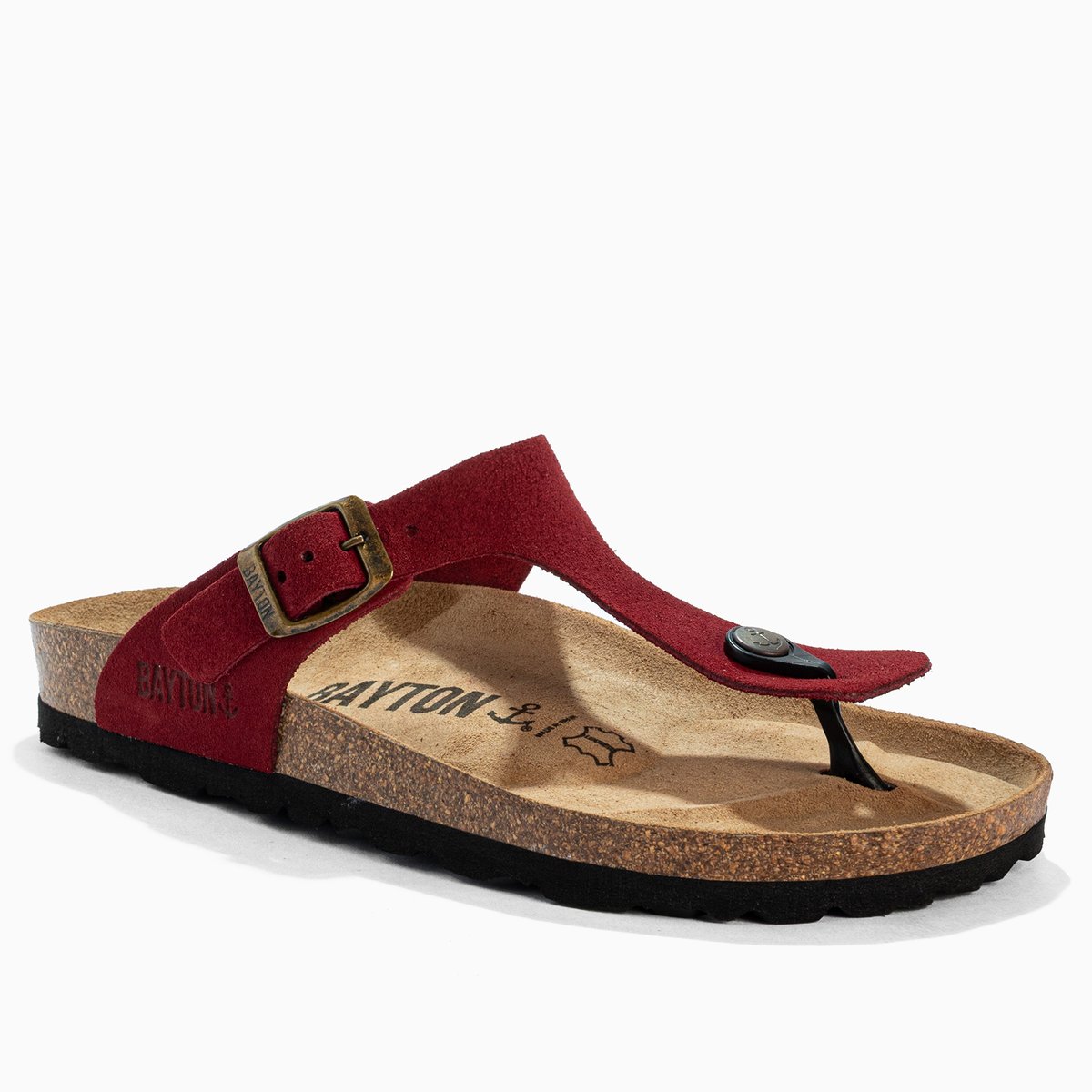 Tongs en cuir suédé MERCURE rouge, BAYTON