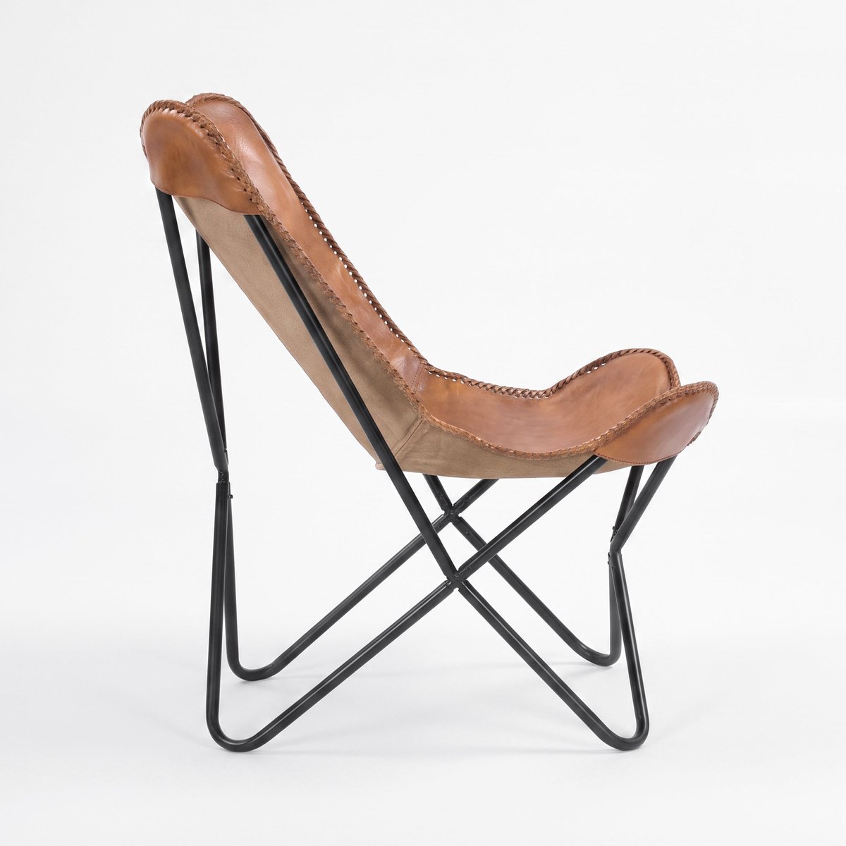 Fauteuil papillon en cuir de buffle - OCTAVE marron, MAISON PAVANE