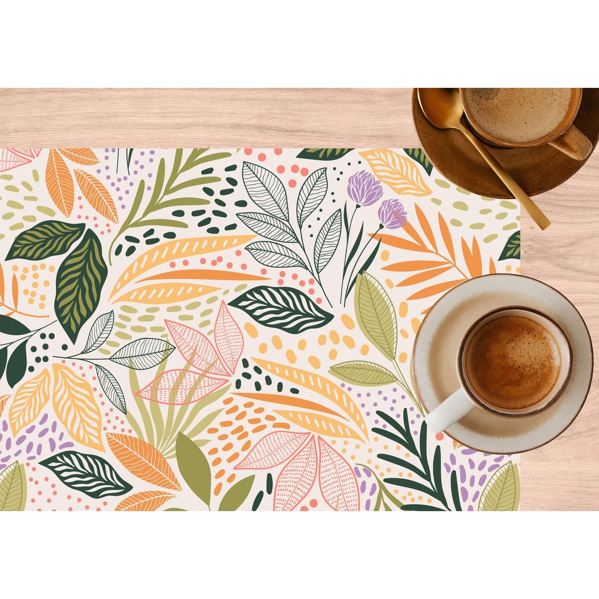 Lot de 2 sets de table motifs feuillage MAOLI multicolore, TOILINUX