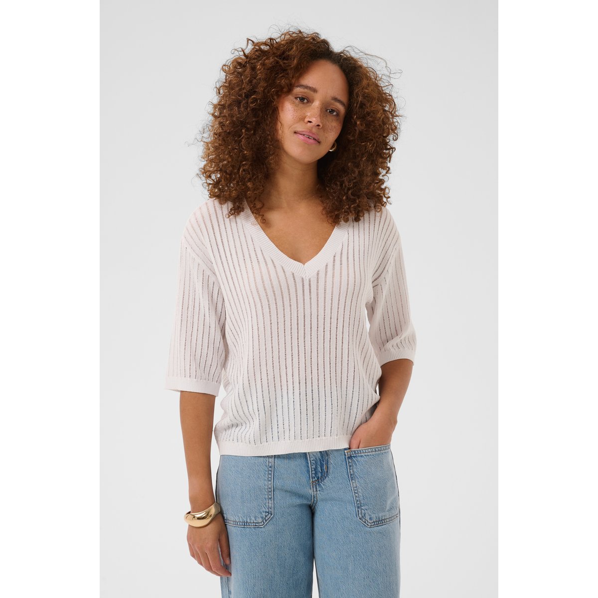 Pullover tricoté blanc, KAFFE