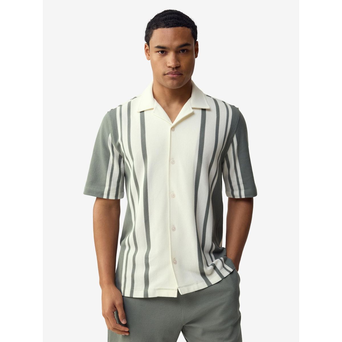 Chemise en jersey rayé à manches courtes écru vert sauge, NEXT