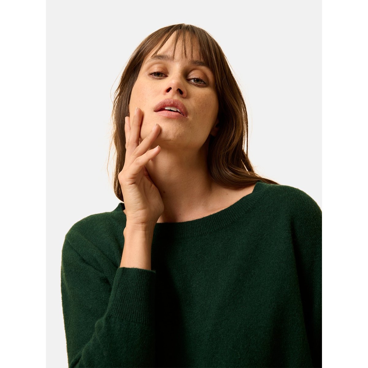 Pull Chauve Souris Cyprès Rebecca vert foncé, JUST CASHMERE