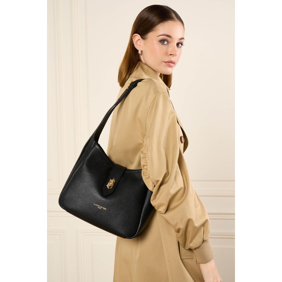 Petit sac seau, Made in France TOP DOUBLE noir - in - nude, LANCASTER