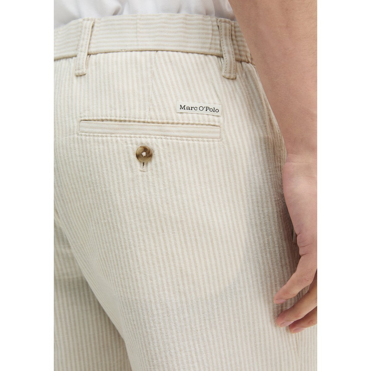 Short modèle Reso Jogger regular en lin et en coton bio beige, MARC O'POLO