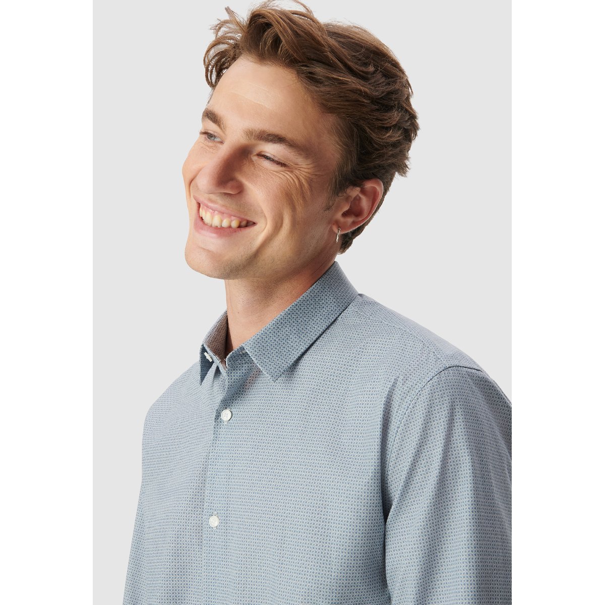 Chemise slim imprimé minimaliste bleu acier, IKKS