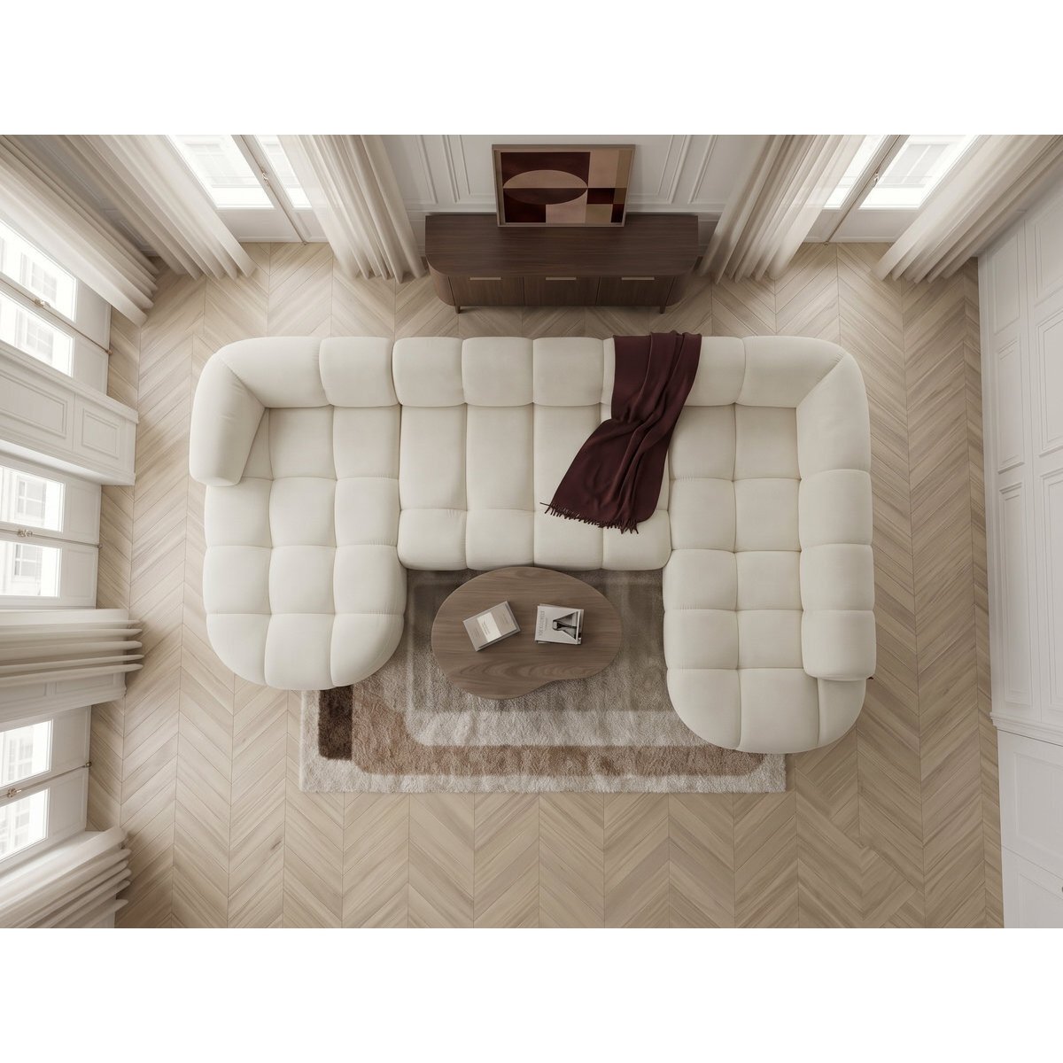 Canapé d'angle convertible places en tissu chenille, LOVELY beige, BOBOCHIC