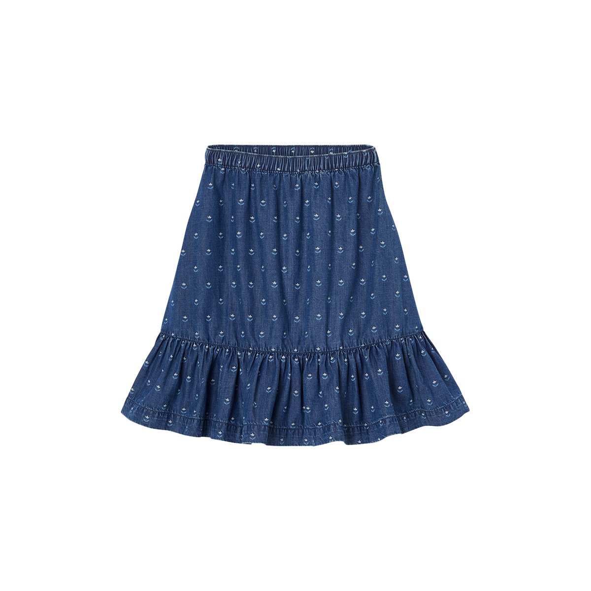 Jupe mi longue à volant en denim léger DENIM FABRIC bleu moyen, VERTBAUDET