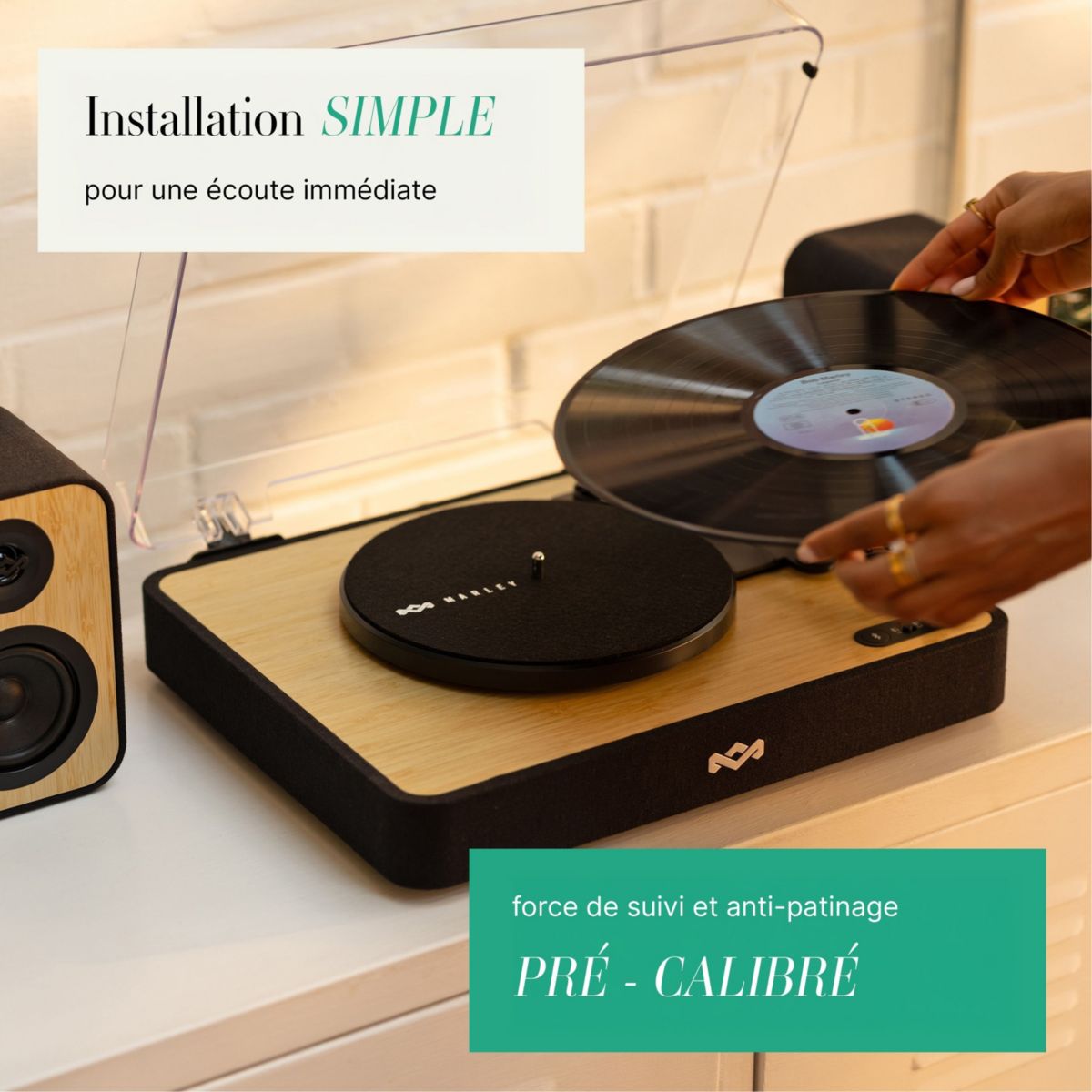Platine vinyle avec enceintes - Pack Revolution bois, noir, MARLEY