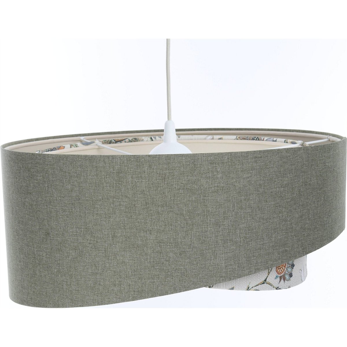 Suspension ronde en tissu style bohème Boho vert vintage avec base beige crème, BPS KONCEPT