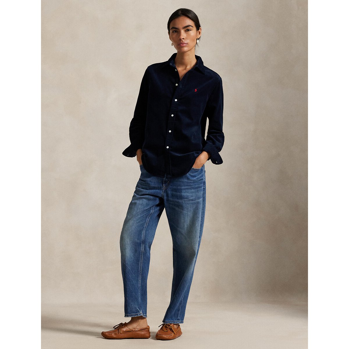 Chemise à manches longues en velours marine, POLO RALPH LAUREN