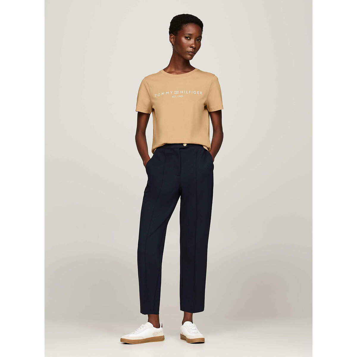 T-shirt maniche corte girocollo beige scuro, TOMMY HILFIGER