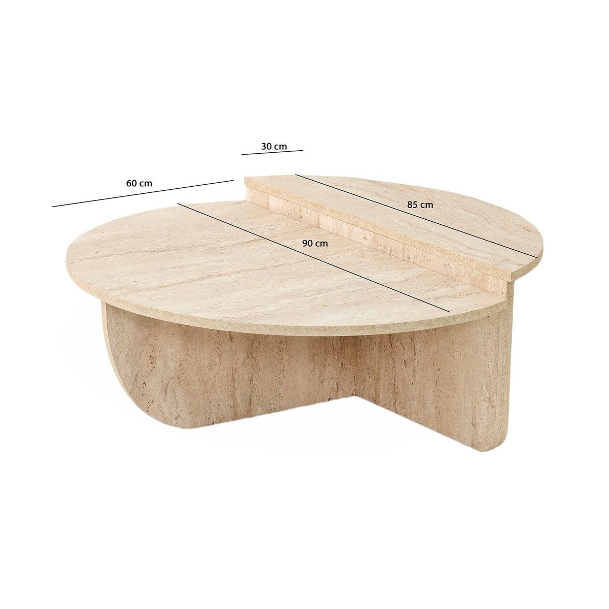Table basse ronde 2 niveaux effet travertin beige, TOILINUX