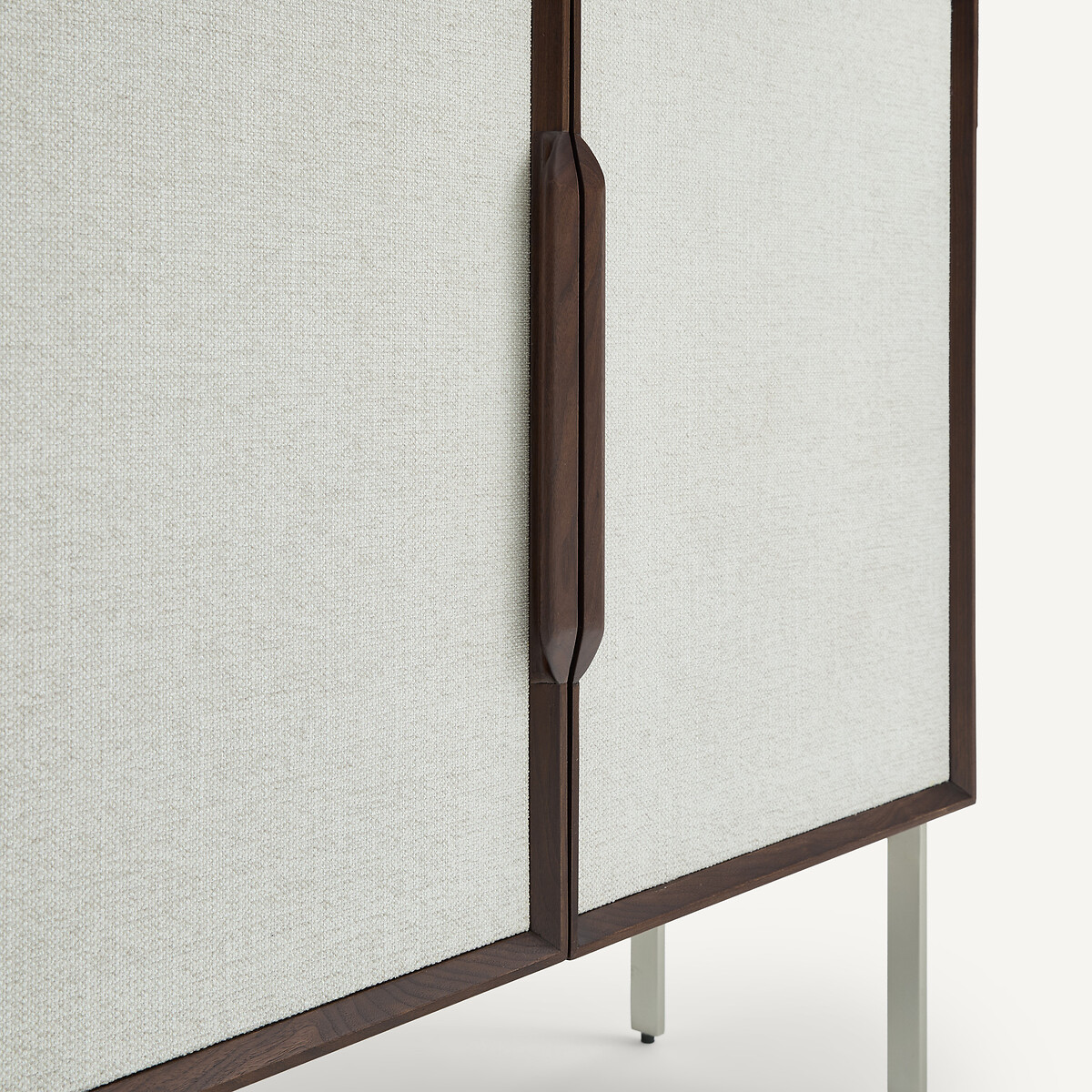 Bureau armoire bas en plaqué noyer et tissu texturé, OMID beige ficelle/noyer, AM.PM