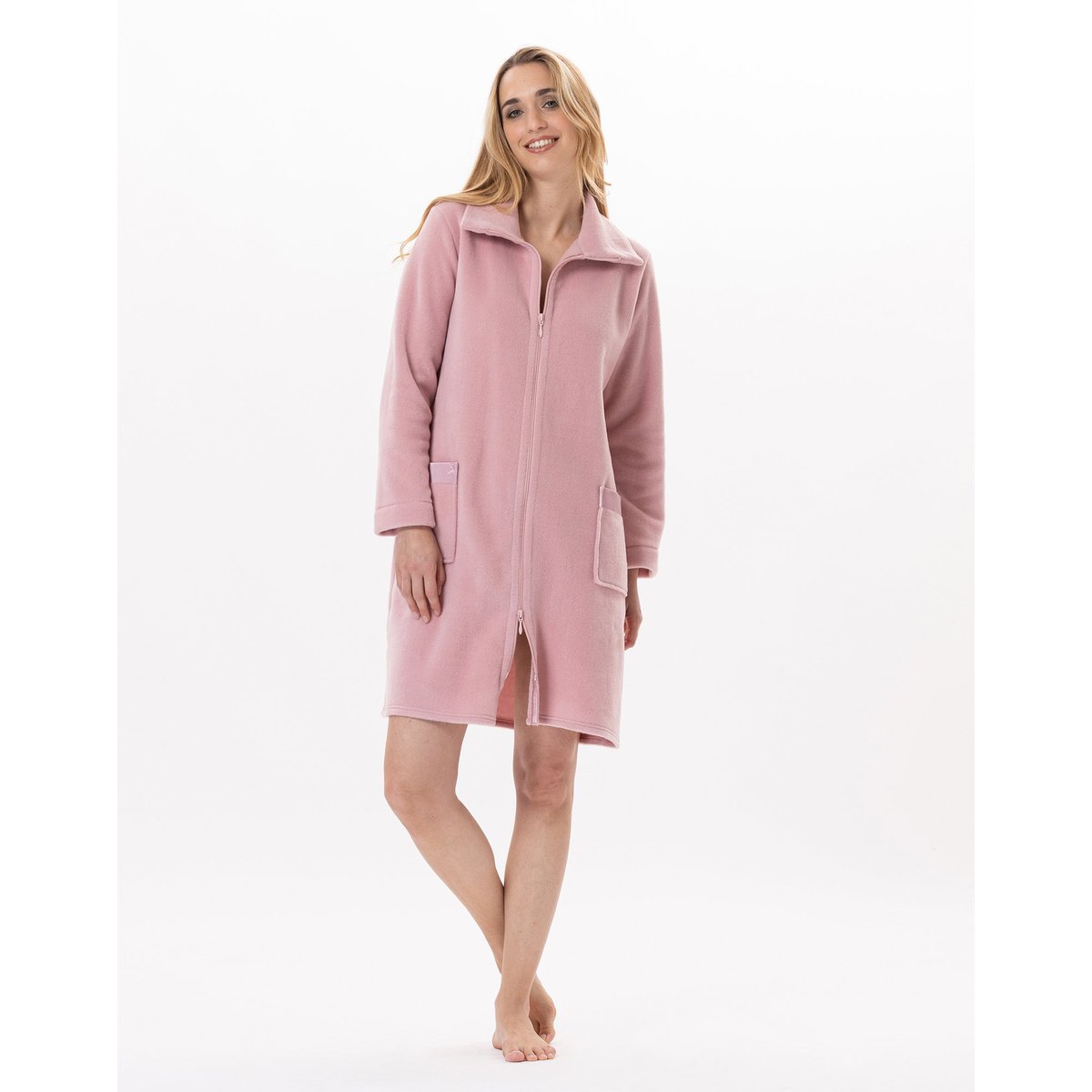 Robe de chambre zippée en polaire ESSENTIEL H54A rose, LE CHAT