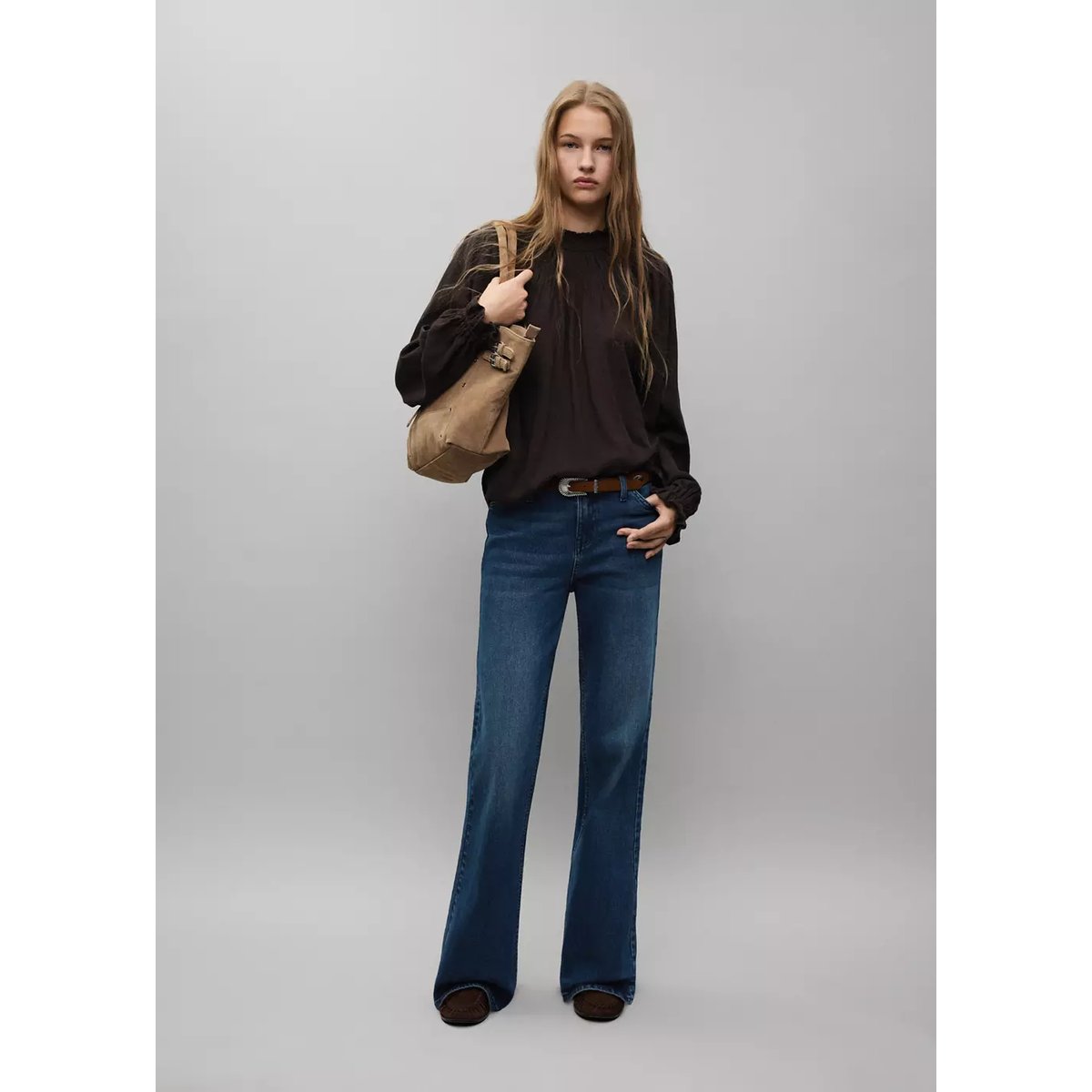 Jean low waist flare bleu foncé intense, MANGO TEEN