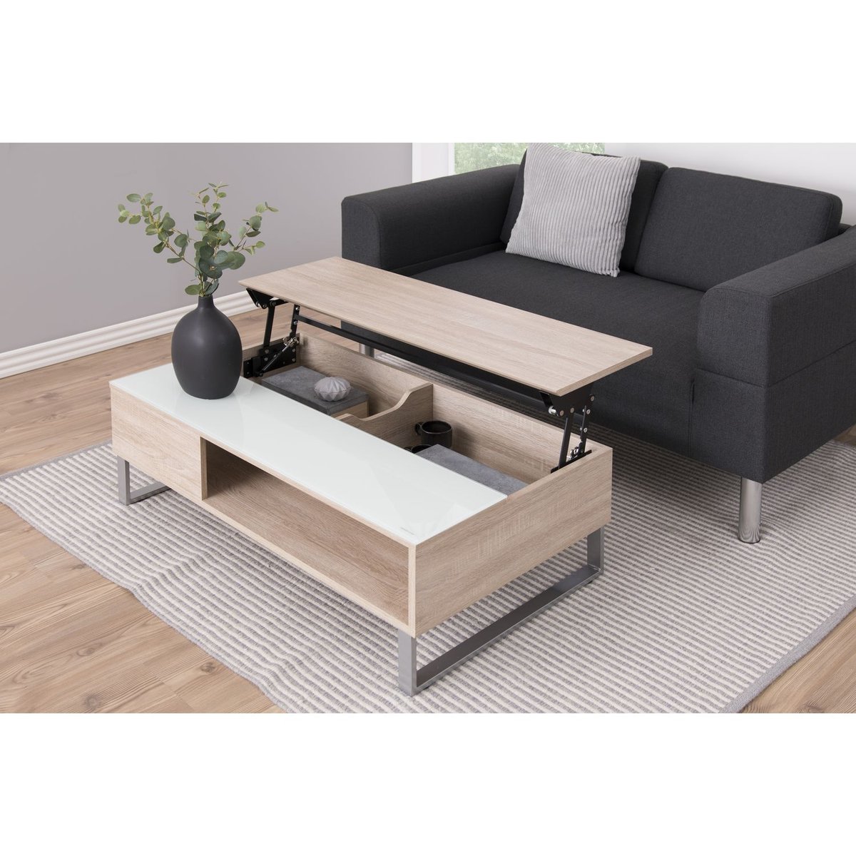 Table basse avec plateau relevable et rangement intégré AZÉLA beige, TOILINUX