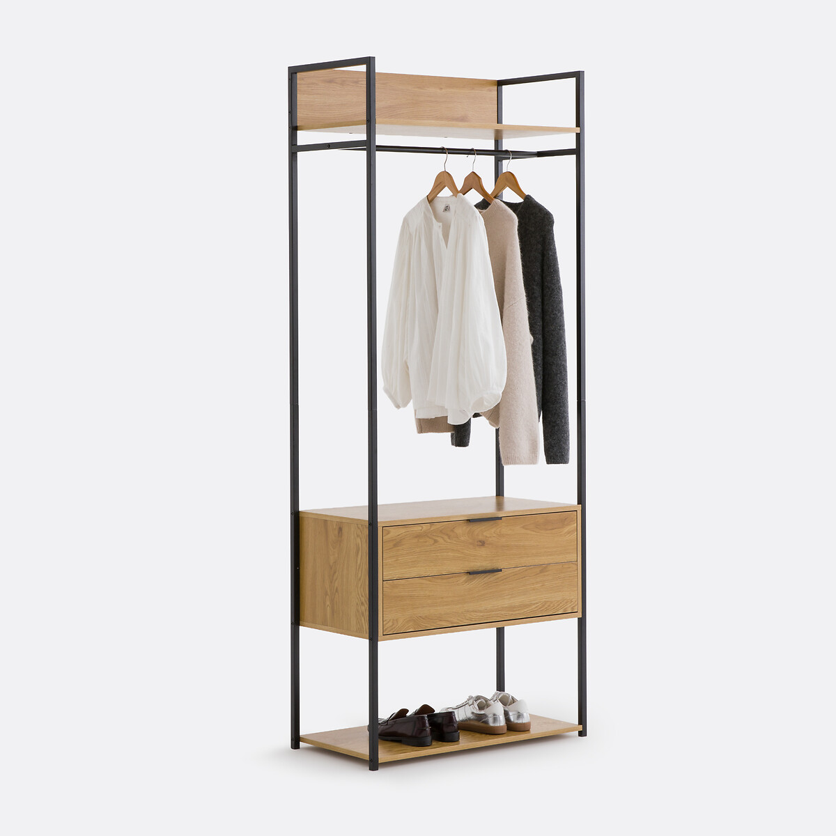 Módulo de vestidor, 2 cajones, barra para colgar, OAKI negro/madera, LA REDOUTE INTERIEURS