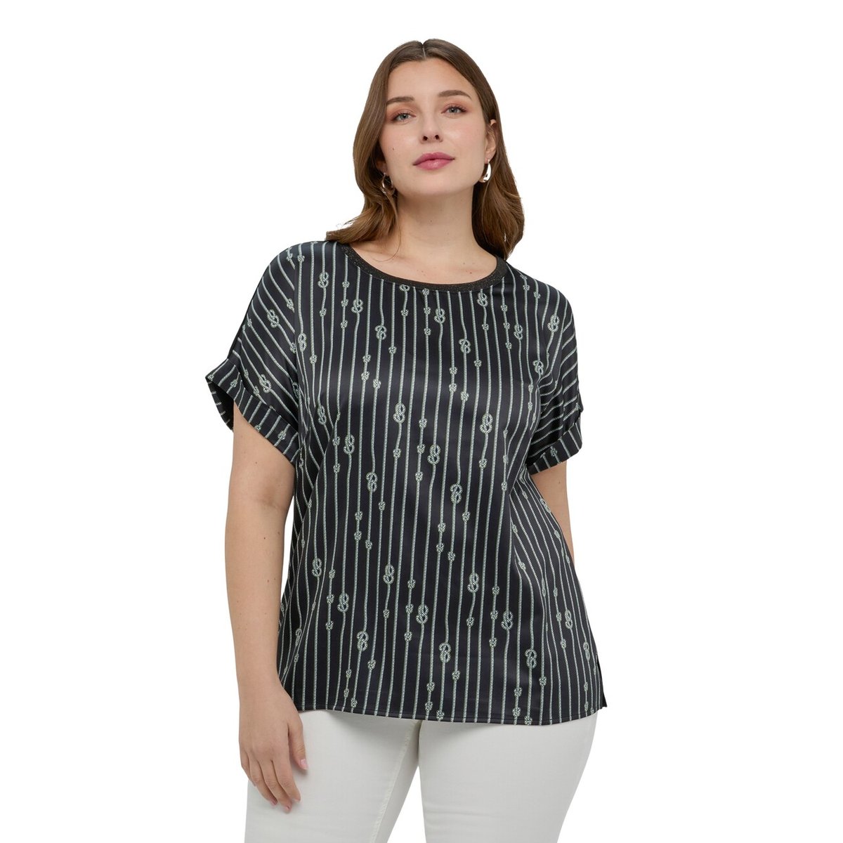 T-shirt bimatière fantaisie nœuds noir, FIORELLA RUBINO