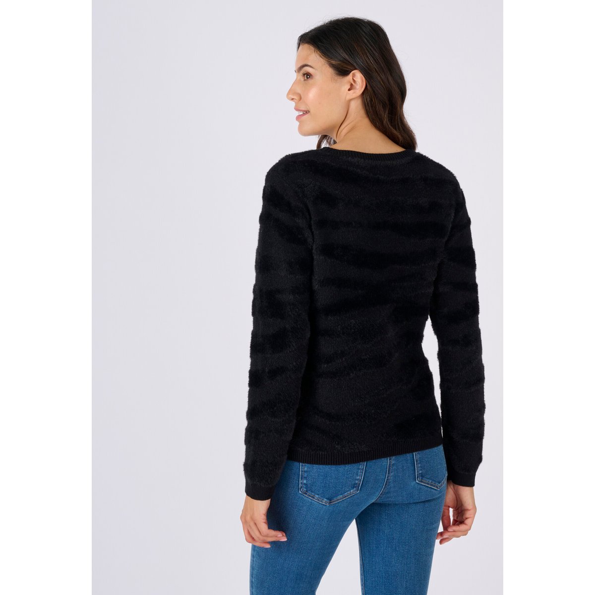 Pull motif zébré maille poilue noir, DAMART